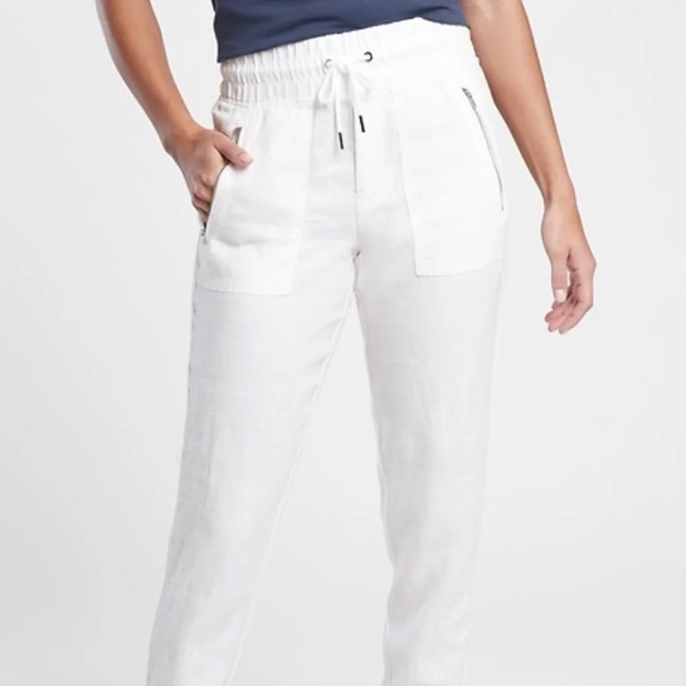 Athleta Cabo  White Linen Pants Sz 2P‎